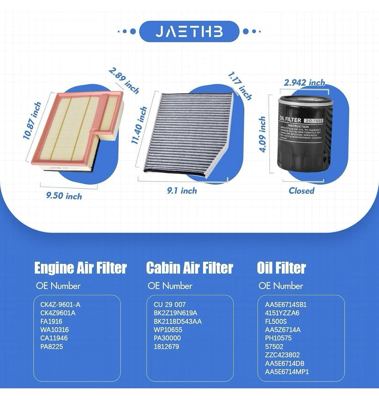 Engine & Cabin Air Filter, Oil Filter Set for Ford Transit 2.0 3.2 3.5 3.73