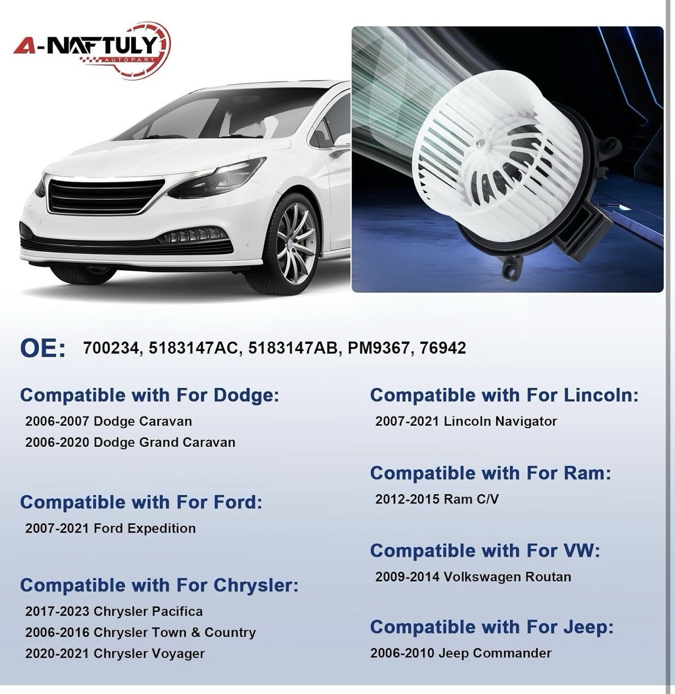 Rear AC Heater Blower Motor Fan Compatible with 2006-2020 Dodge Grand Caravan&mr1