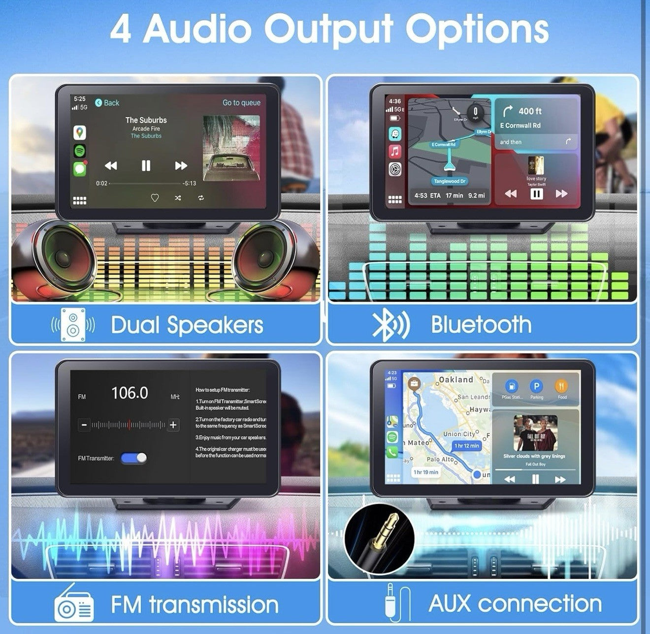 7" Portable Wireless Apple CarPlay & Android Auto Car Stereo Radio+Backup Camera4