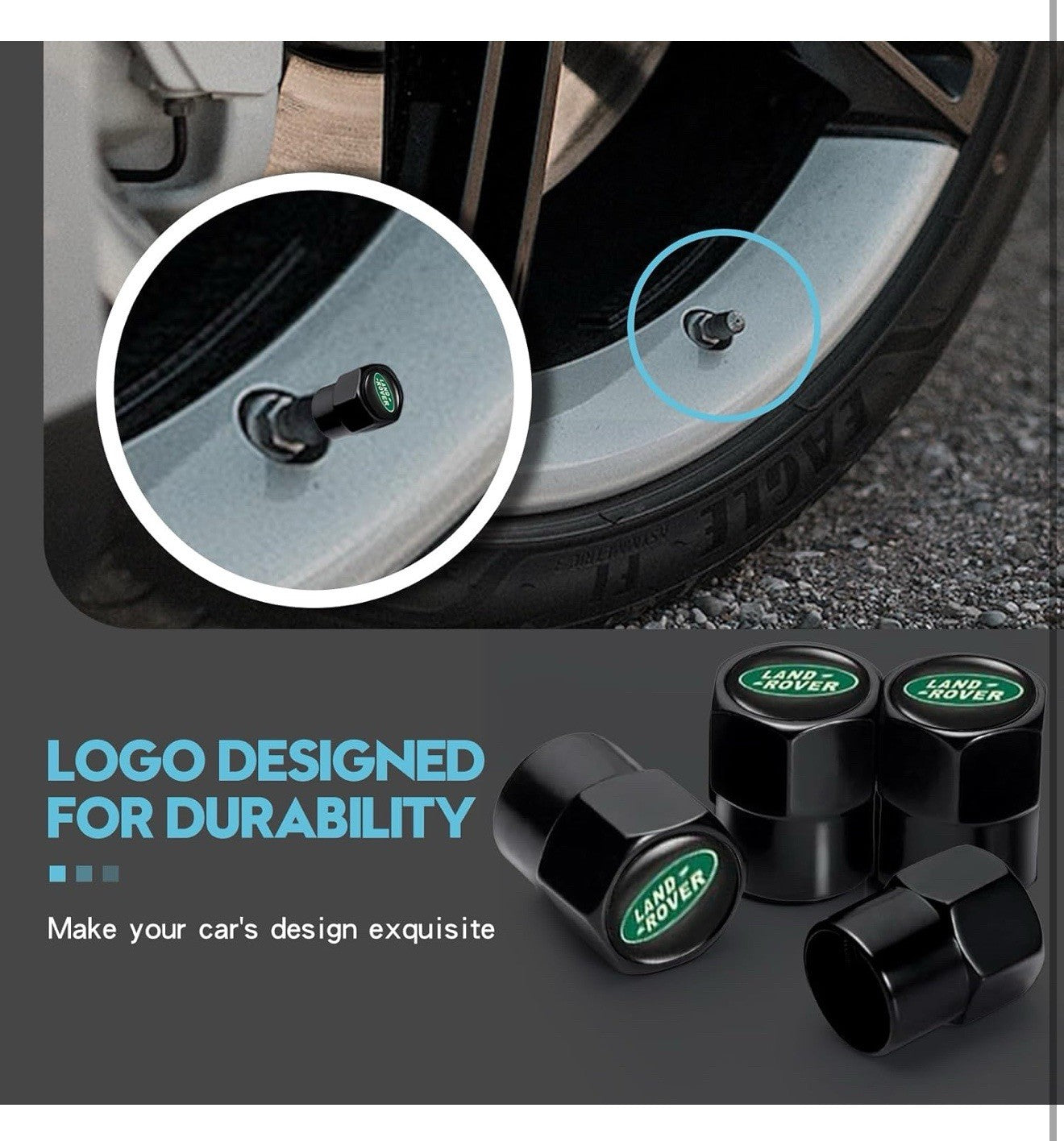 Tire Valve Stem Caps for Land Rover BLACK Metal Car Wheel Air caps Auto Valve2