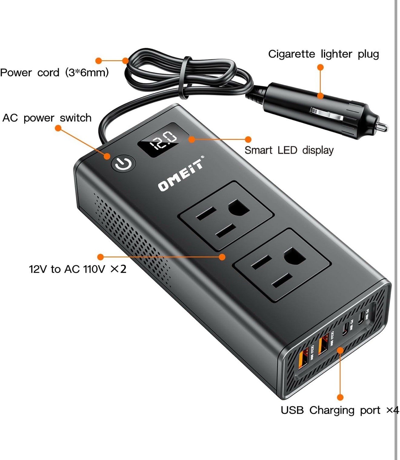 200W Car Power Inverter, OMEiT DC 12V to AC 110V Converter with Fast Charger... 4
