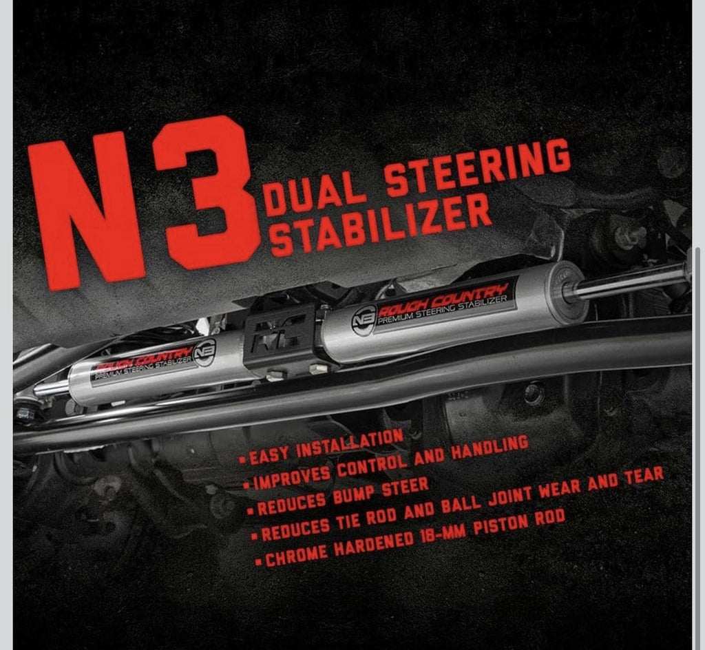 Rough Country V2 Steering Stabilizer Dual for Jeep Wrangler JK (2007-2018)2