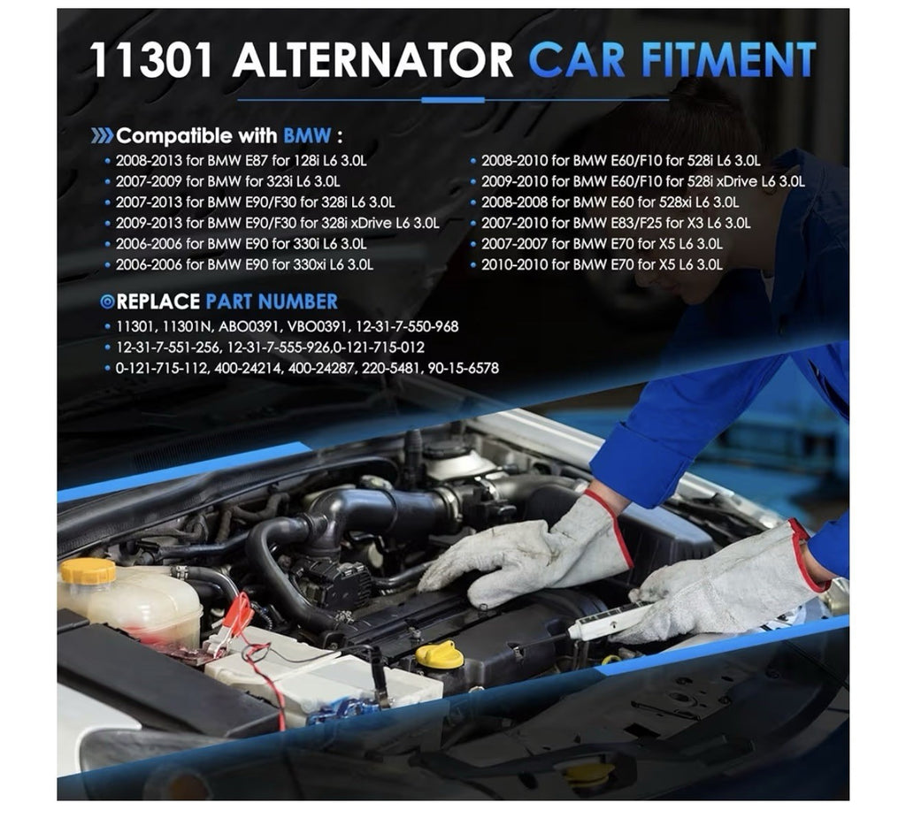 Alternator Compatible with 2008-2013 128i 07-09 323i 07-13 328i 2009-2013L63.0NA1