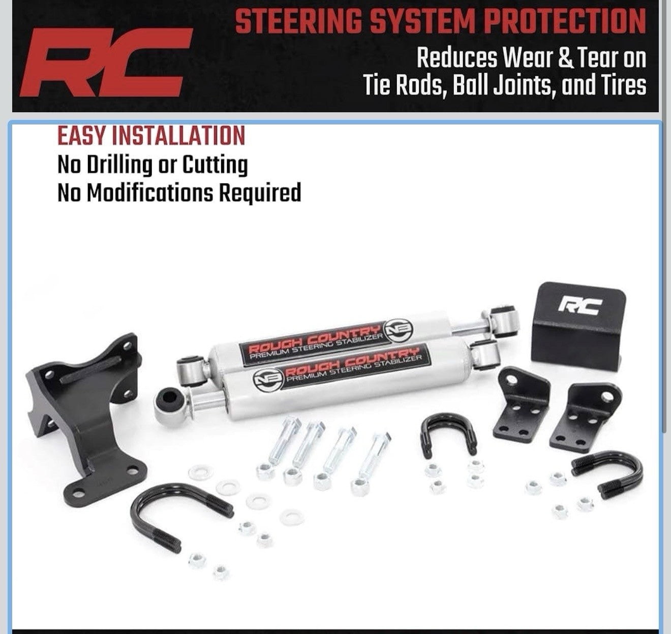 Rough Country V2 Steering Stabilizer Dual for Jeep Wrangler JK (2007-2018)1