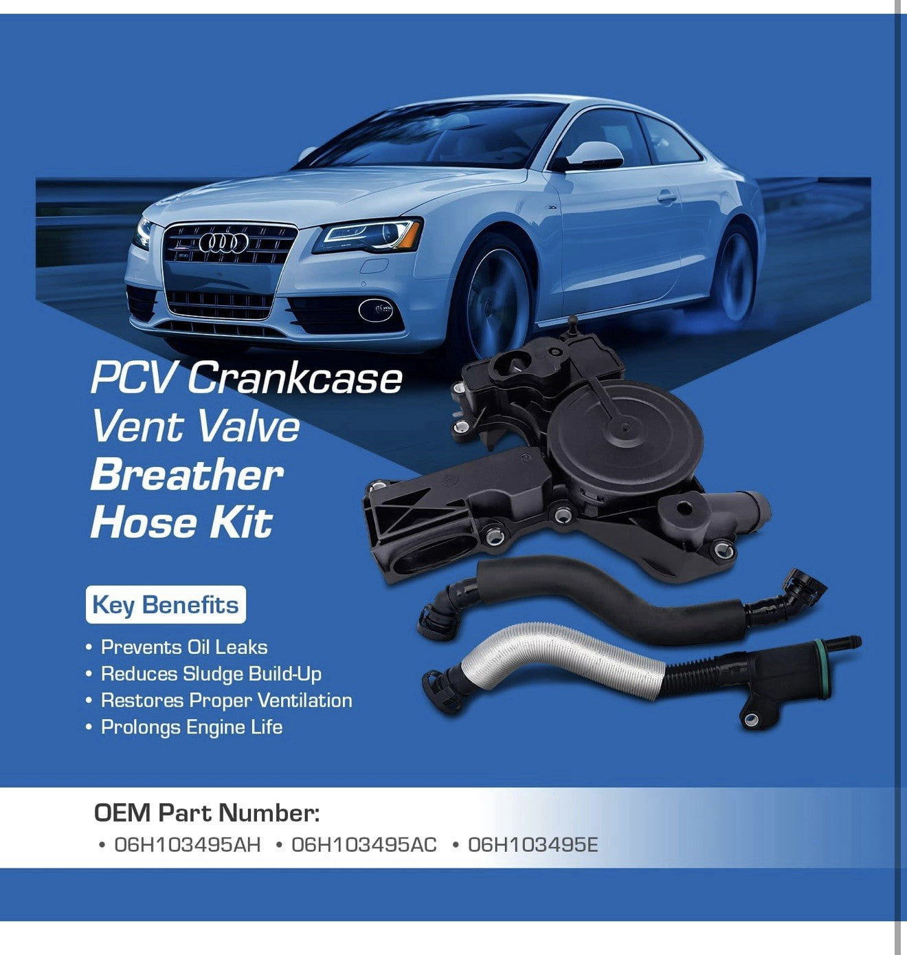 PCV Crankcase Vent Valve Breather Hose Kit - Compatible with Audi VW 2.0L Tur...4