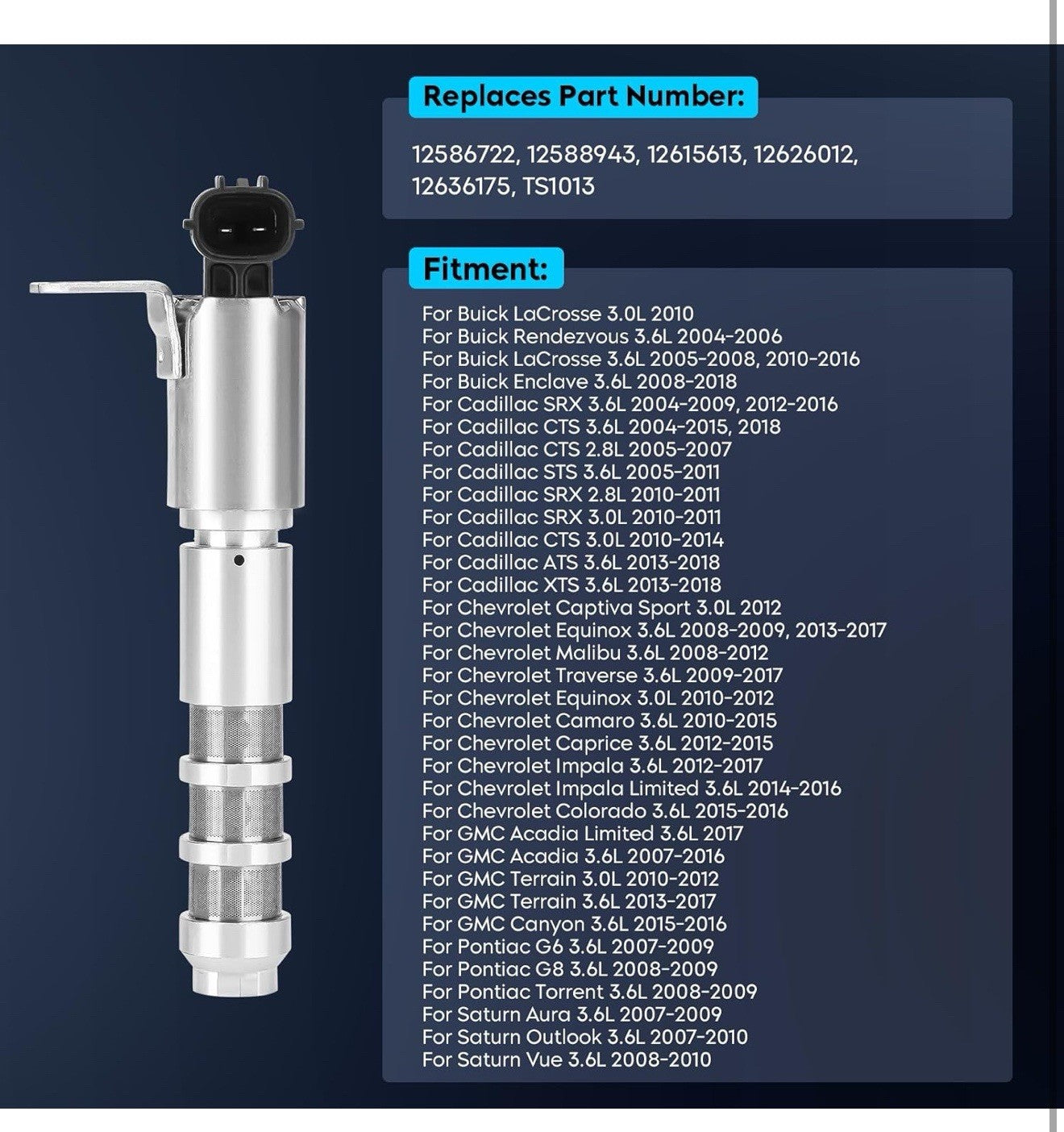Replace for 12636175 TS1013 Oil Control Variable Valve Timing (VVT) Solenoid ...3