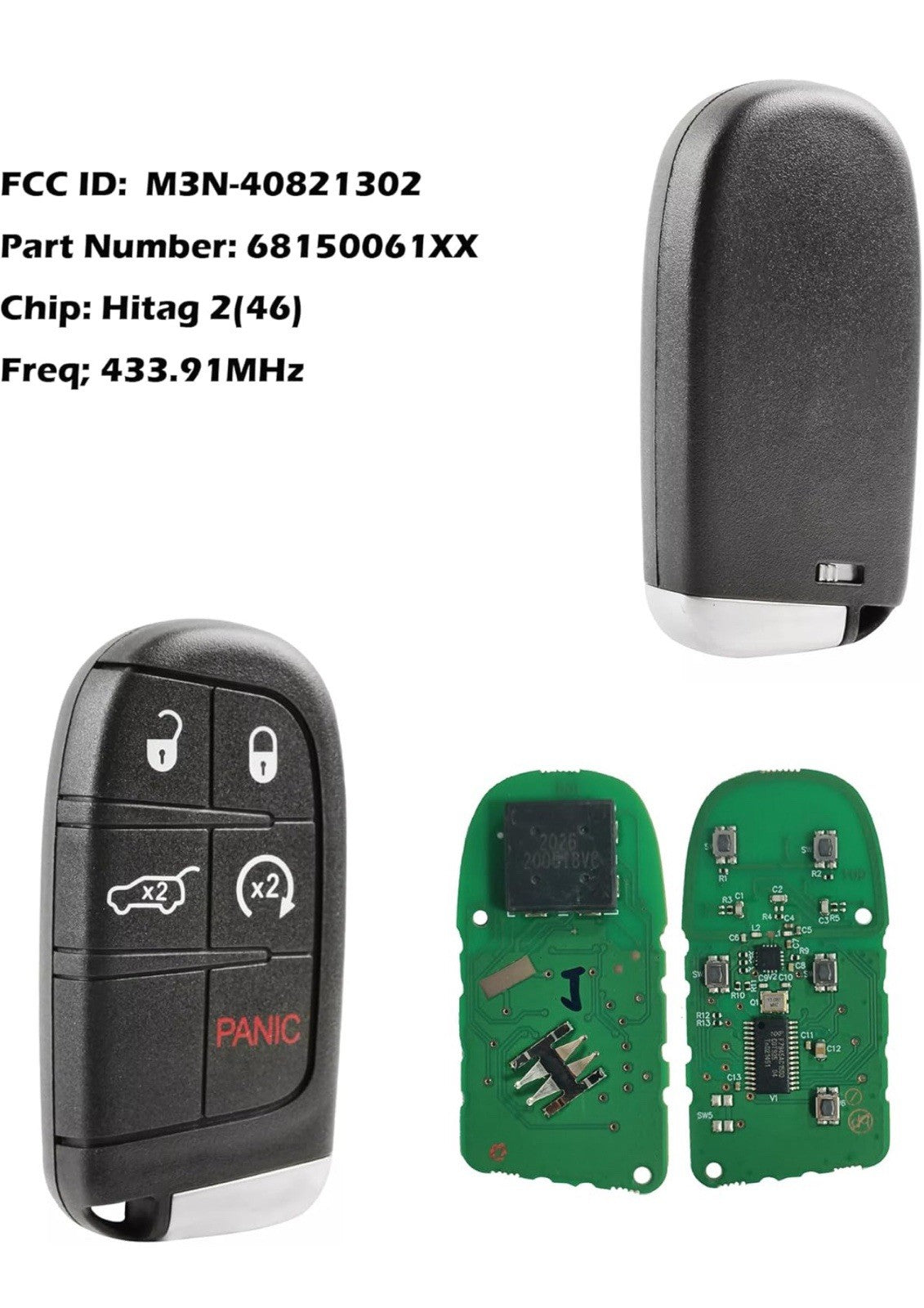 5-Button Key Fob Replacement for 2014-2022 Jeep Grand Cherokee, Plastic, SUV,...2