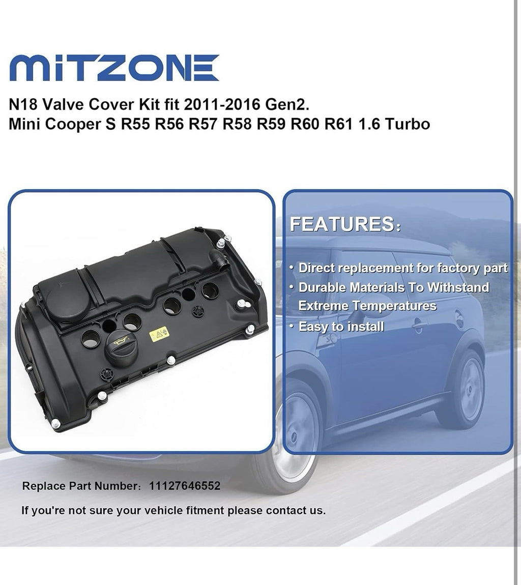 11127646552 Engine Valve Cover Kit, with Gasket, Bolts and Oil Cap Fit for 20...4