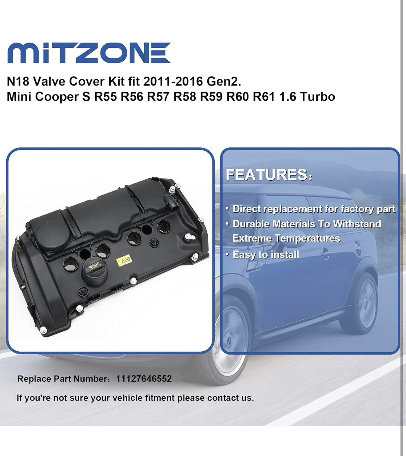 11127646552 Engine Valve Cover Kit, with Gasket, Bolts and Oil Cap Fit for 20...4