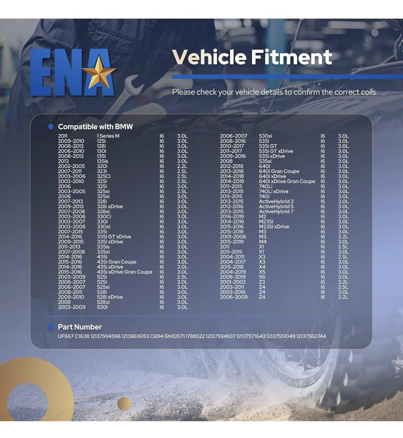 ENA Set of 6 Ignition Coil Pack Compatible with BMW 128i 135i 323i ... Fast Ship3