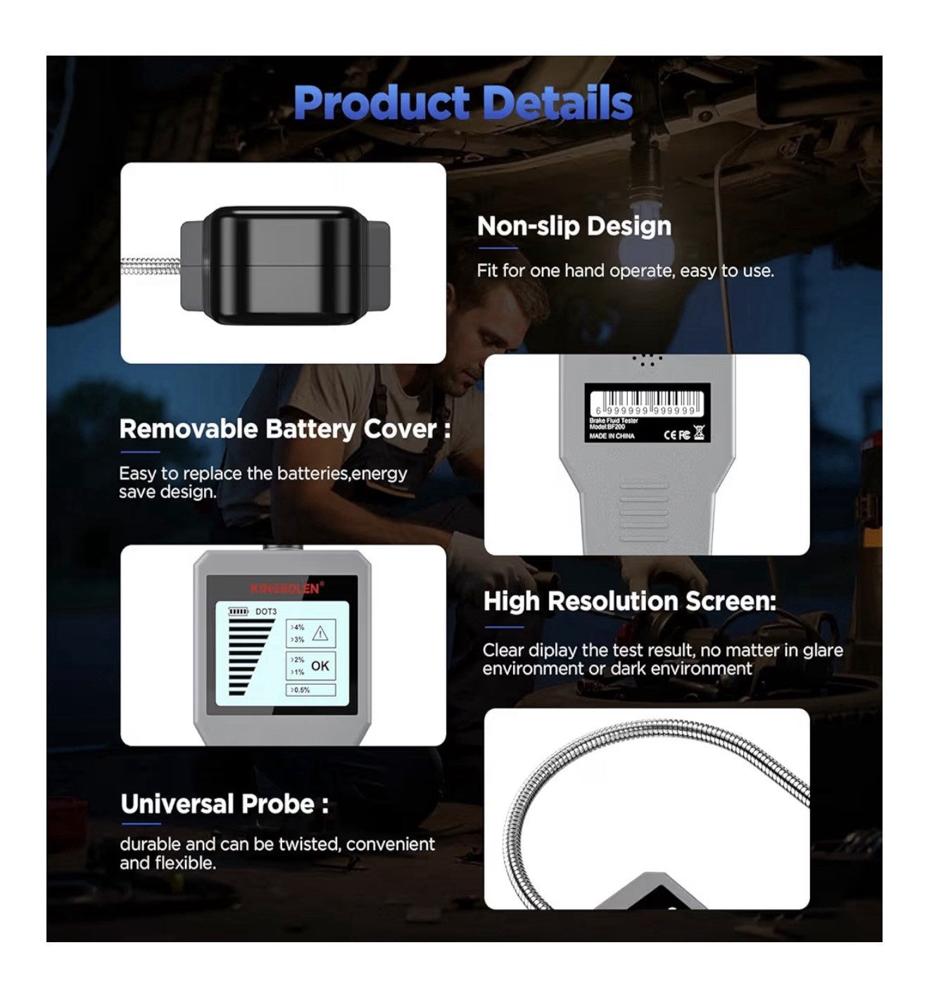 Brake Fluid Tester, High Precision Car Brake Fluid Detector, Hydraulic BF2005