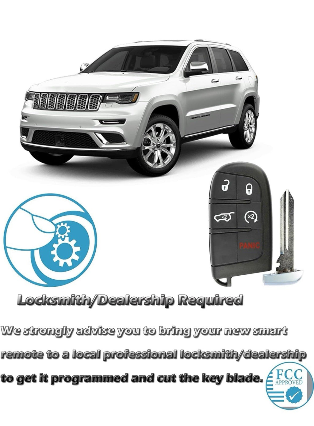 5-Button Key Fob Replacement for 2014-2022 Jeep Grand Cherokee, Plastic, SUV,...5