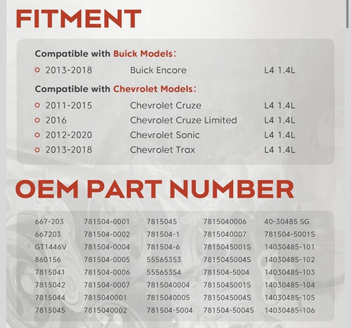 1.4 L Turbocharger with Gaskets Repair kits Compatible with 2011-2015 Chevy Chev1