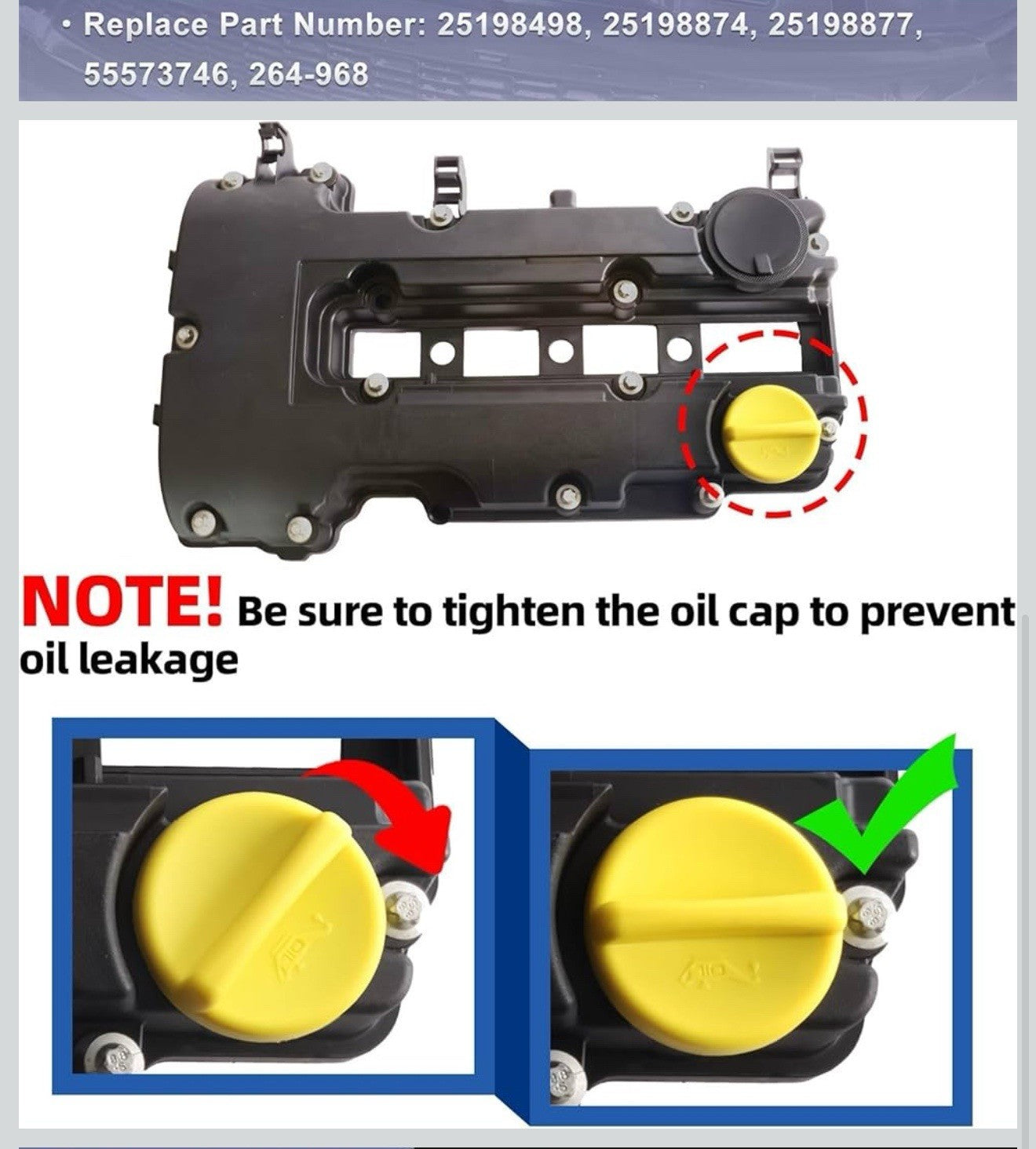 Engine Valve Cover Kit with Gasket Compatible with Chevy Cruze, Sonic, Trax, ...3