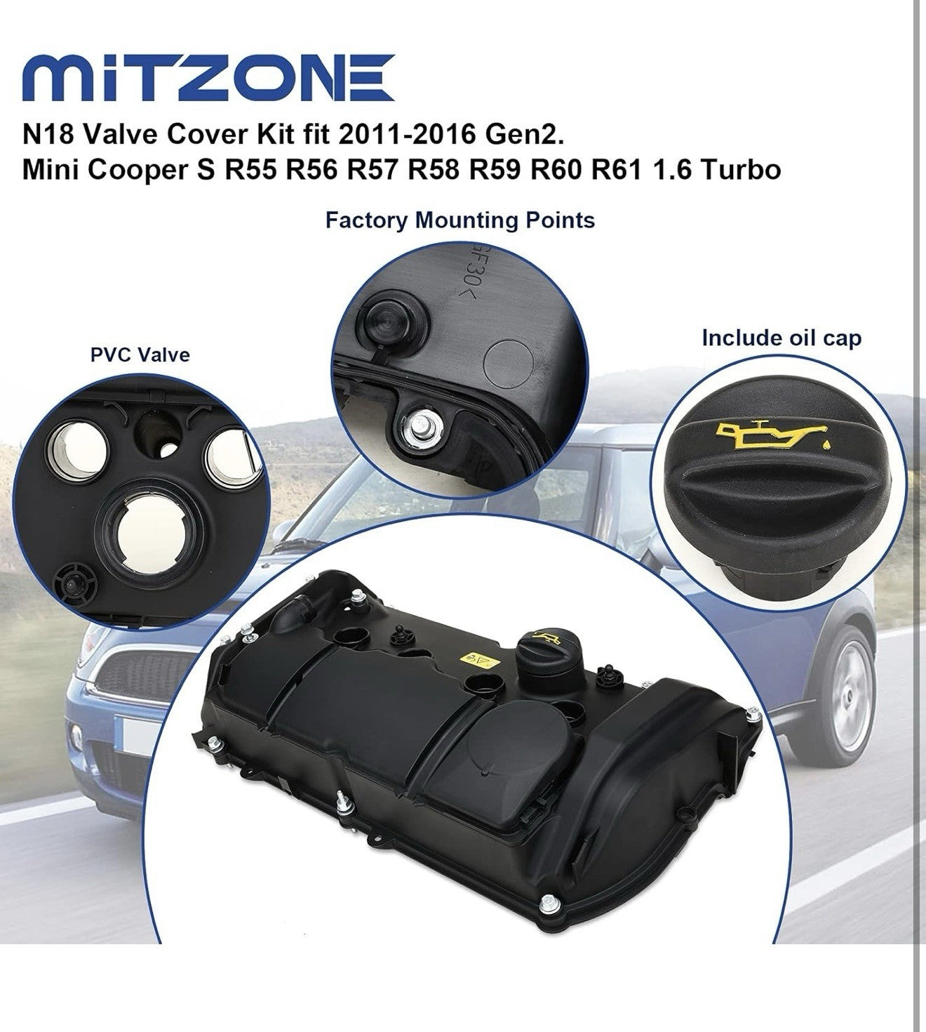 11127646552 Engine Valve Cover Kit, with Gasket, Bolts and Oil Cap Fit for 20...5