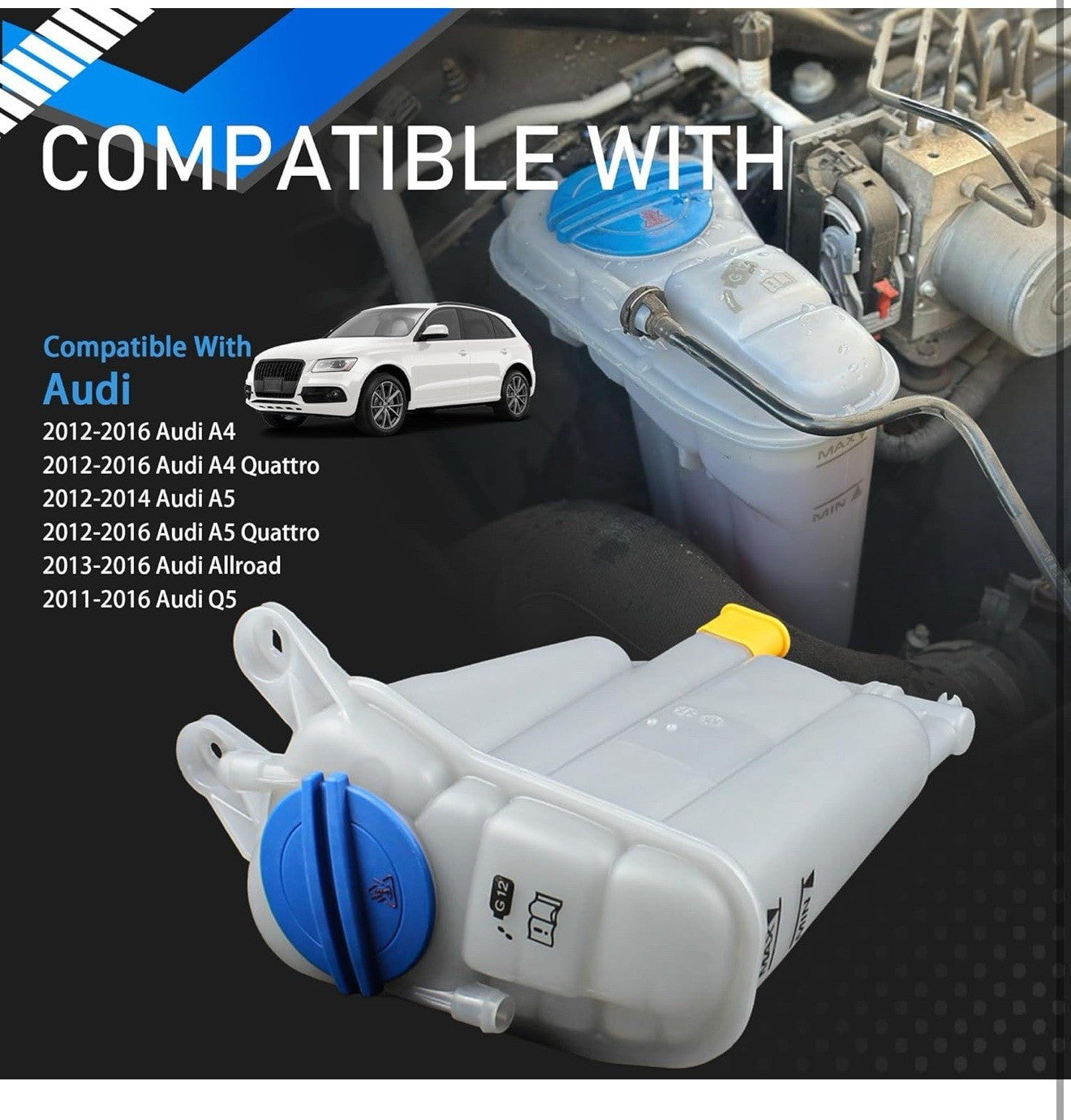 Engine Coolant Reservoir Tank 8K0121403Q Compatible with 2012-2016 Audi A4 A5 1
