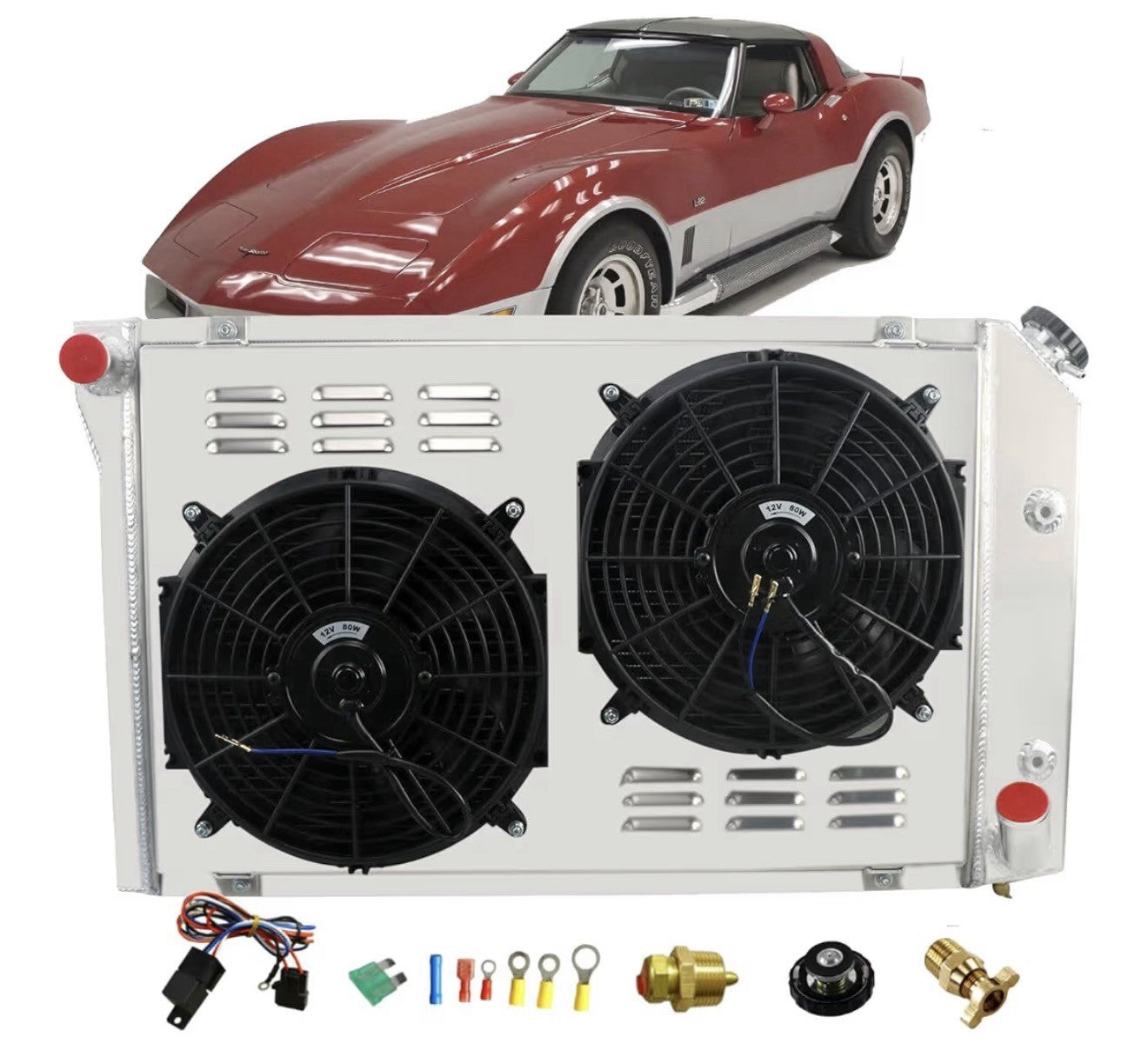 3 ROW Aluminum Radiator+Shroud Fan+Relay For 77-82 Chevy Corvette C3  350/3050