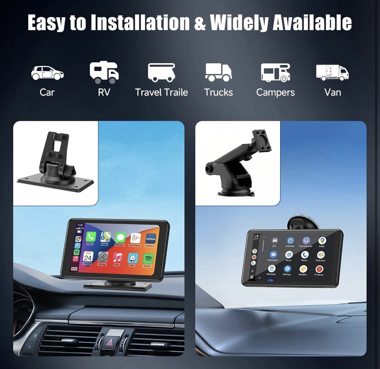 7" Portable Wireless Apple CarPlay & Android Auto Car Stereo Radio+Backup Camera6