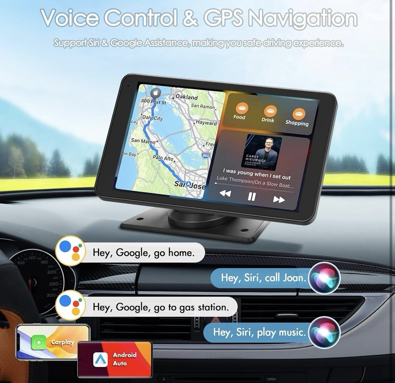 7" Portable Wireless Apple CarPlay & Android Auto Car Stereo Radio+Backup Camera2
