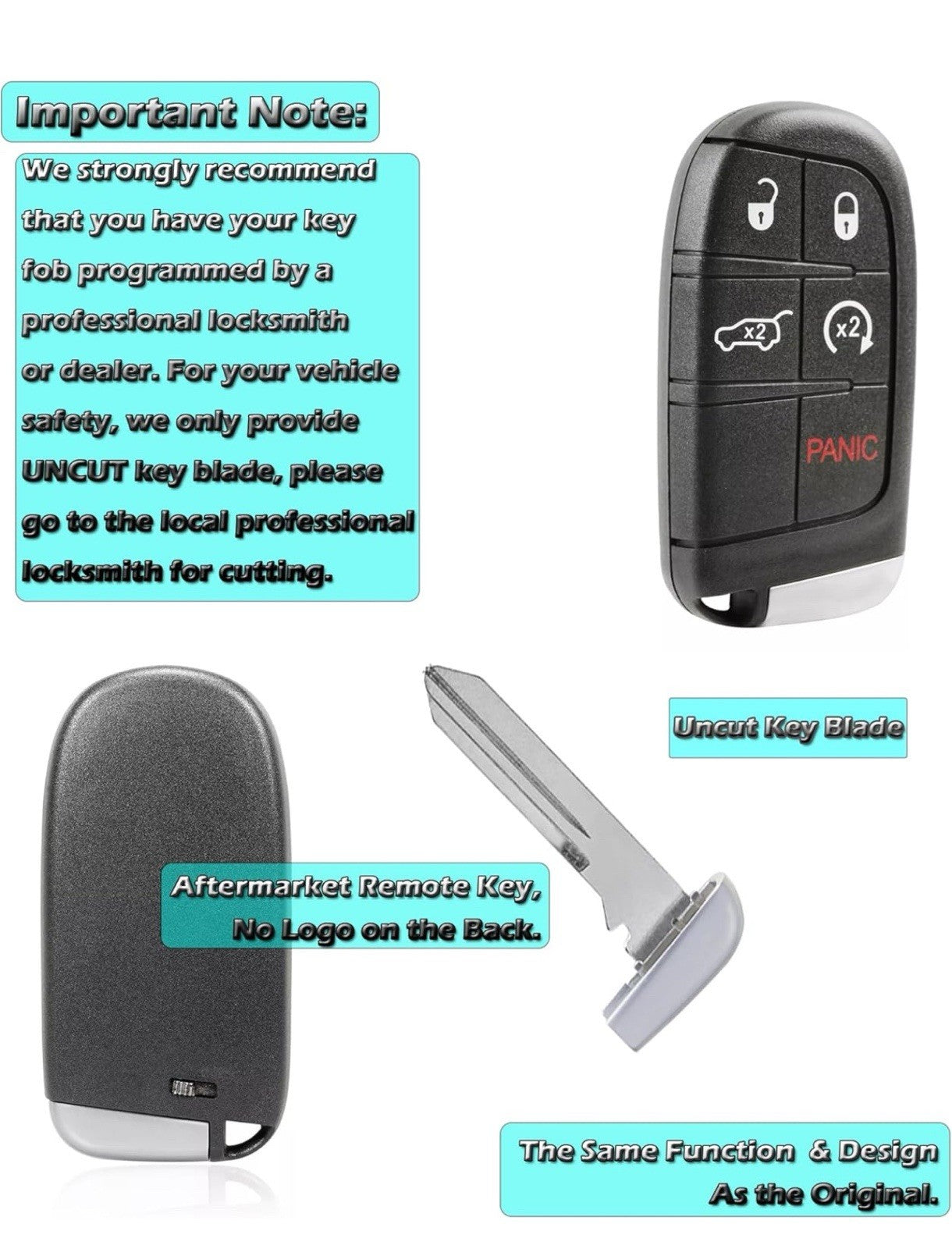 5-Button Key Fob Replacement for 2014-2022 Jeep Grand Cherokee, Plastic, SUV,...7