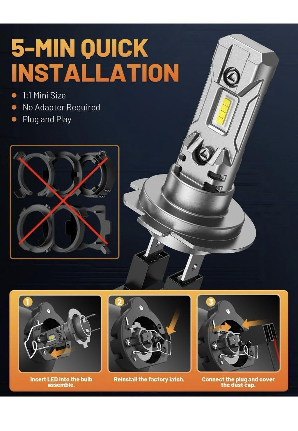 Fahren Light Bulb, Super Bright 6500K, No Adapter Required 1:1 Mini Size Fog H72