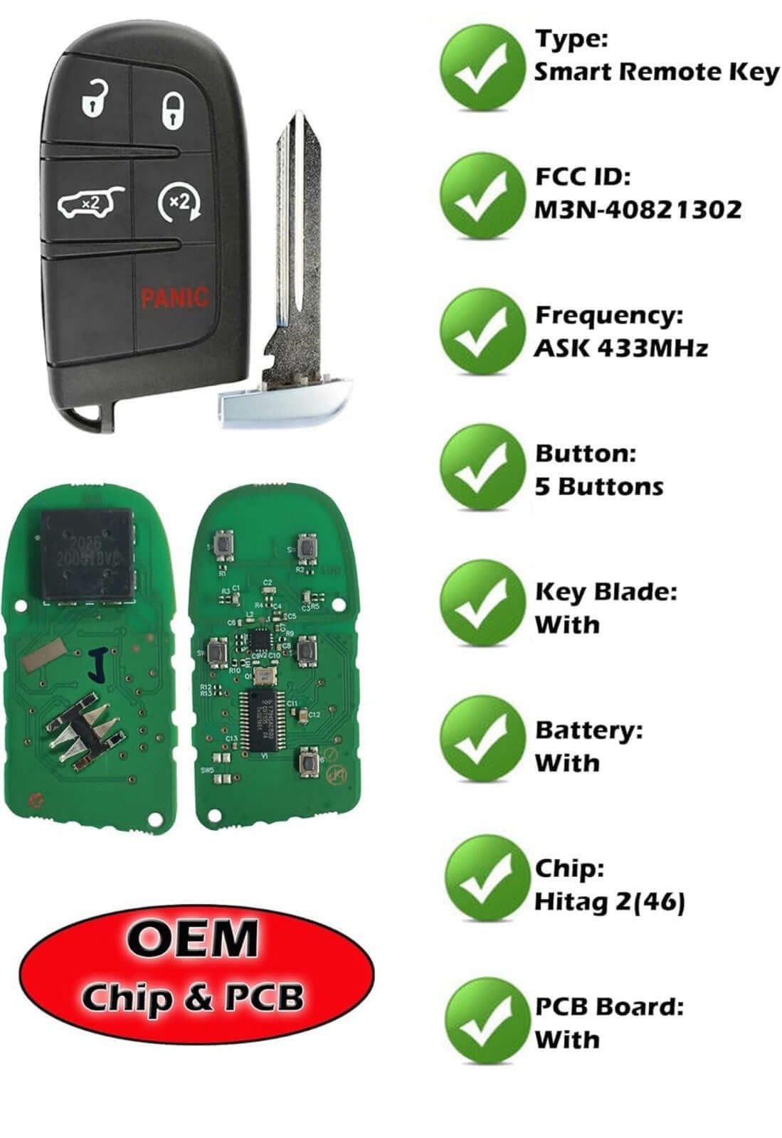 5-Button Key Fob Replacement for 2014-2022 Jeep Grand Cherokee, Plastic, SUV,...1