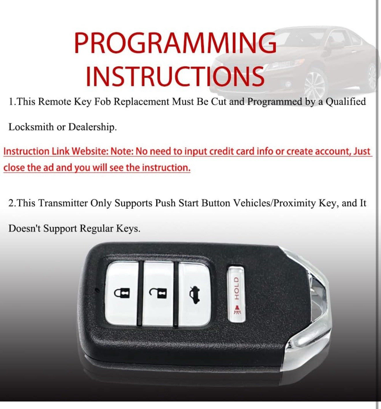 MechanMagic Key Fob Remote Replacement Fits for Honda Accord 2013-2... Fast Ship3