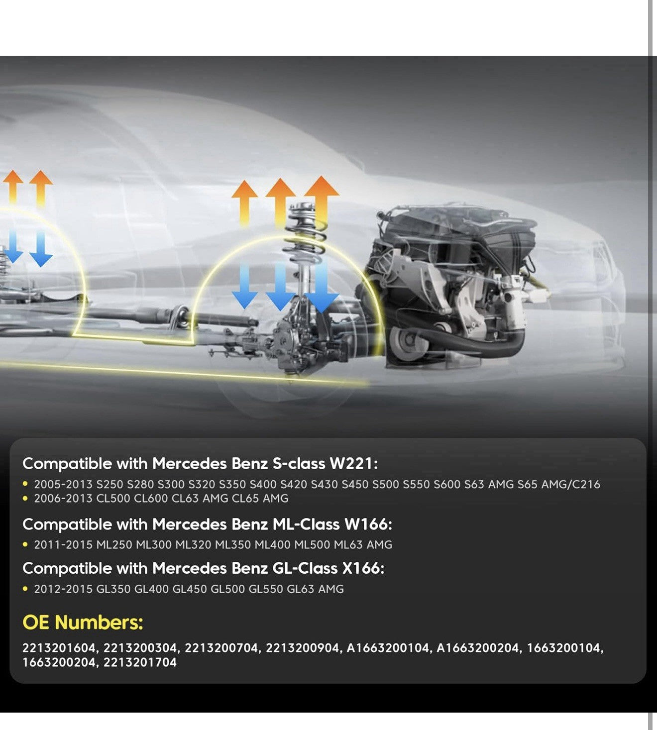 Air Suspension Compressor Compatible with Mercedes-Benz W212 W218 CLS400 GL-ML3