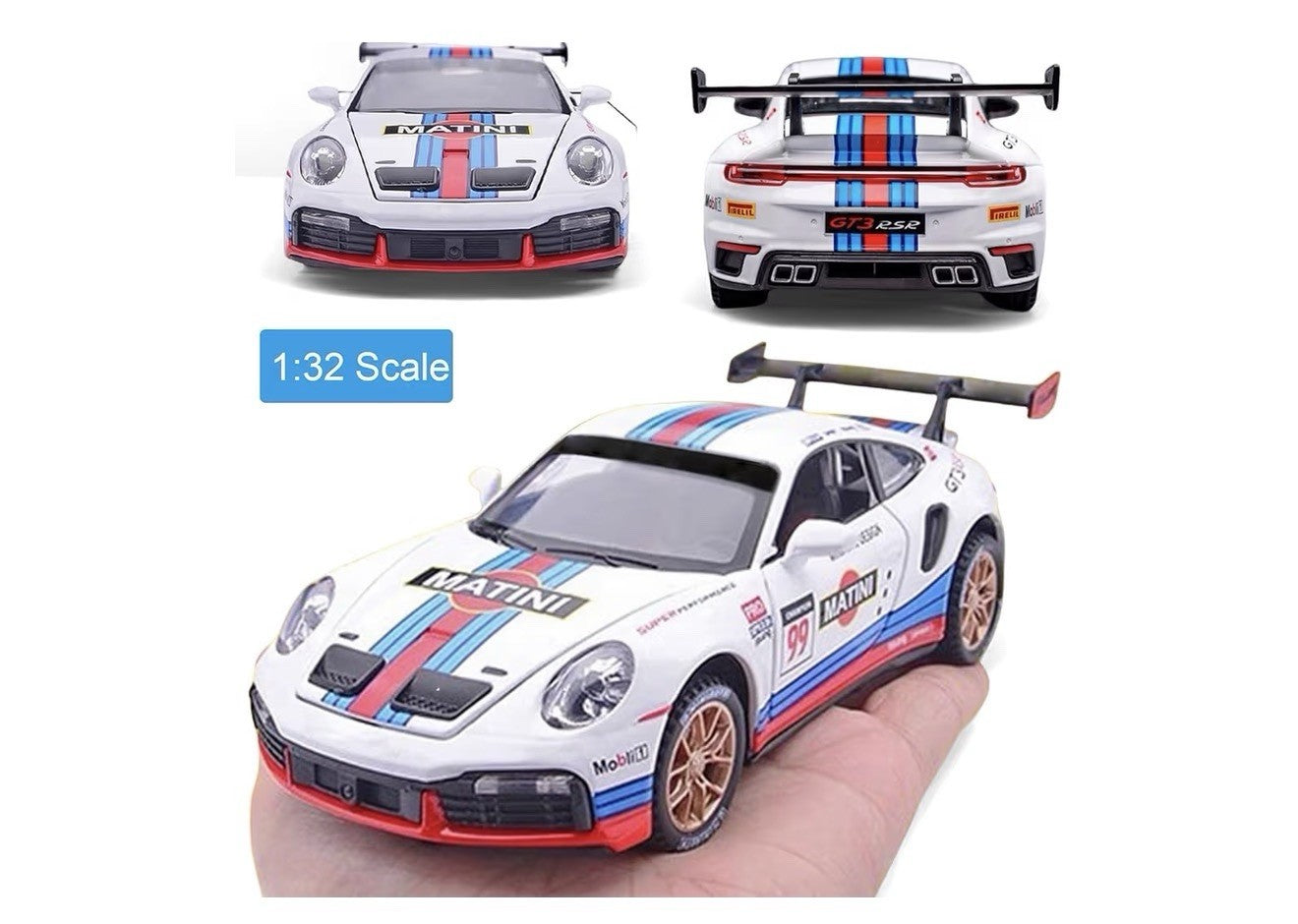 Toy Cars for 911 GT3 RS RSR Turbo S, 1:32 Alloy Diecast Model Cars,Pull Back Car3
