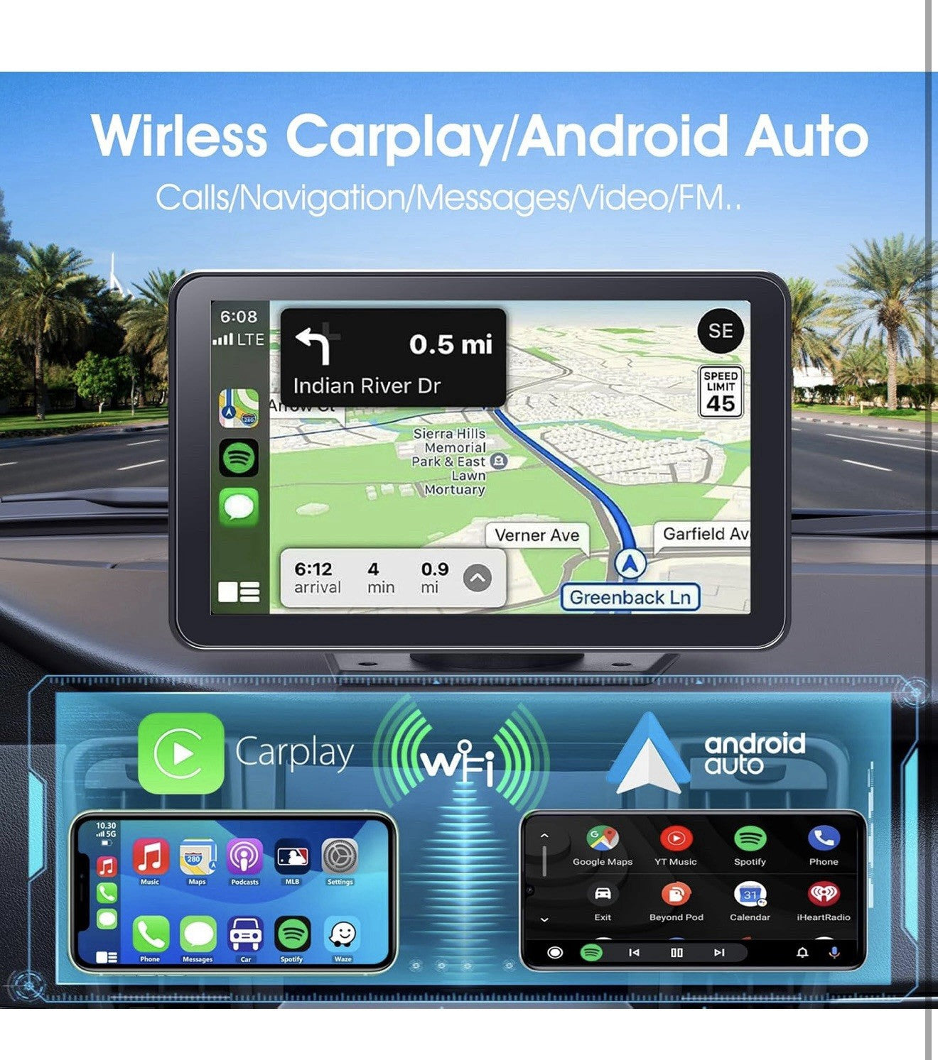 7" Portable Wireless Apple CarPlay & Android Auto Car Stereo Radio+Backup Camera1