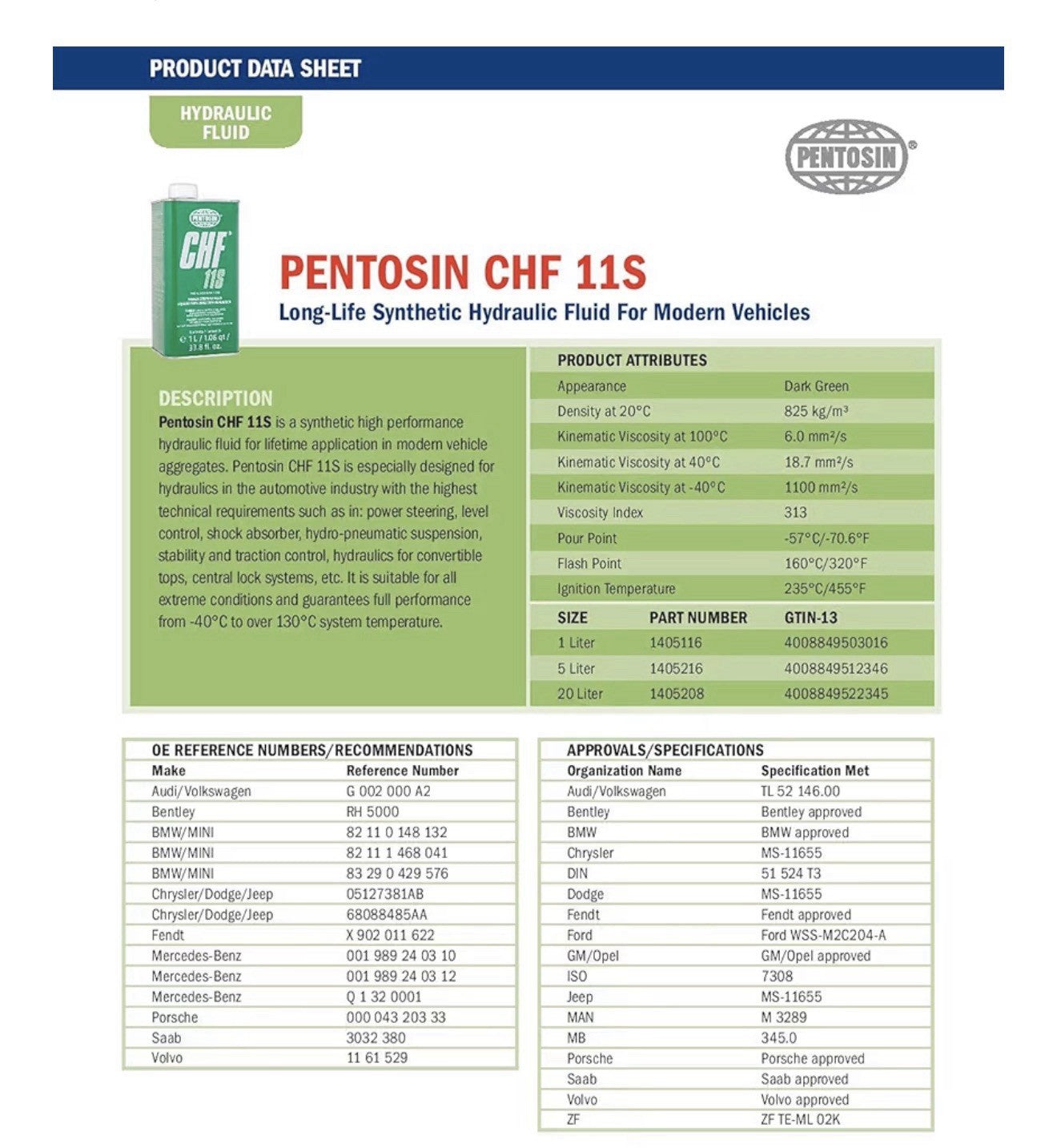 Pentosin CHF11s BMW Audi Mercedes VW Mini 1 Liter4