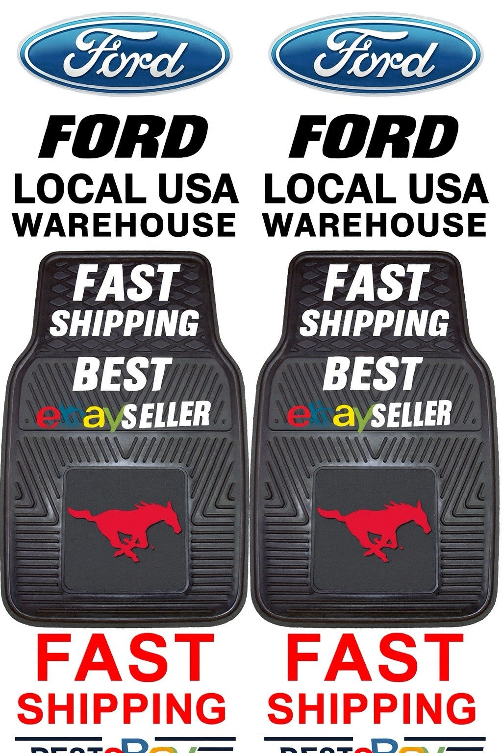 Ford  Mustangs 2-Piece Heavy Duty Vinyl Car Mat Set - 17" X 27", Front Row F0