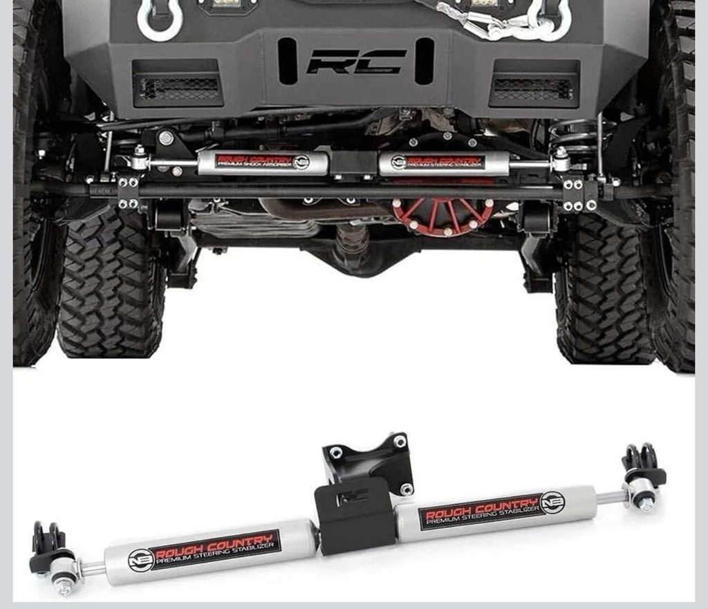 Rough Country V2 Steering Stabilizer Dual for Jeep Wrangler JK (2007-2018)6