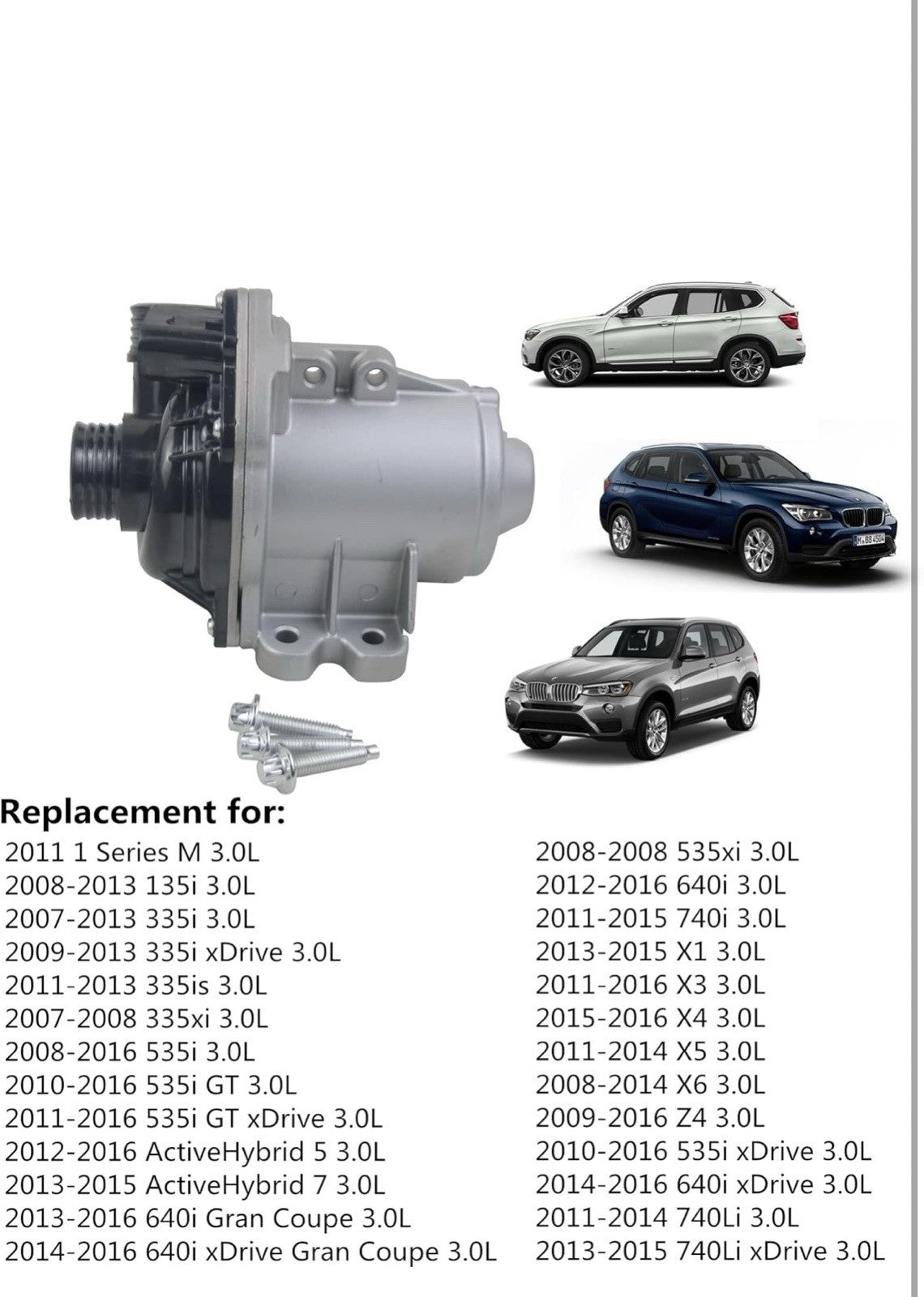 Electric Engine Water Pump 11517586928 Compatible with BMW N552