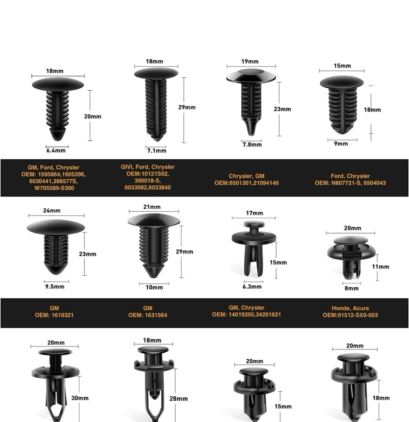 GOOACC - GRC-33 240PCS Bumper Retainer Clips Car Plastic Rivets Fasteners Pus...2