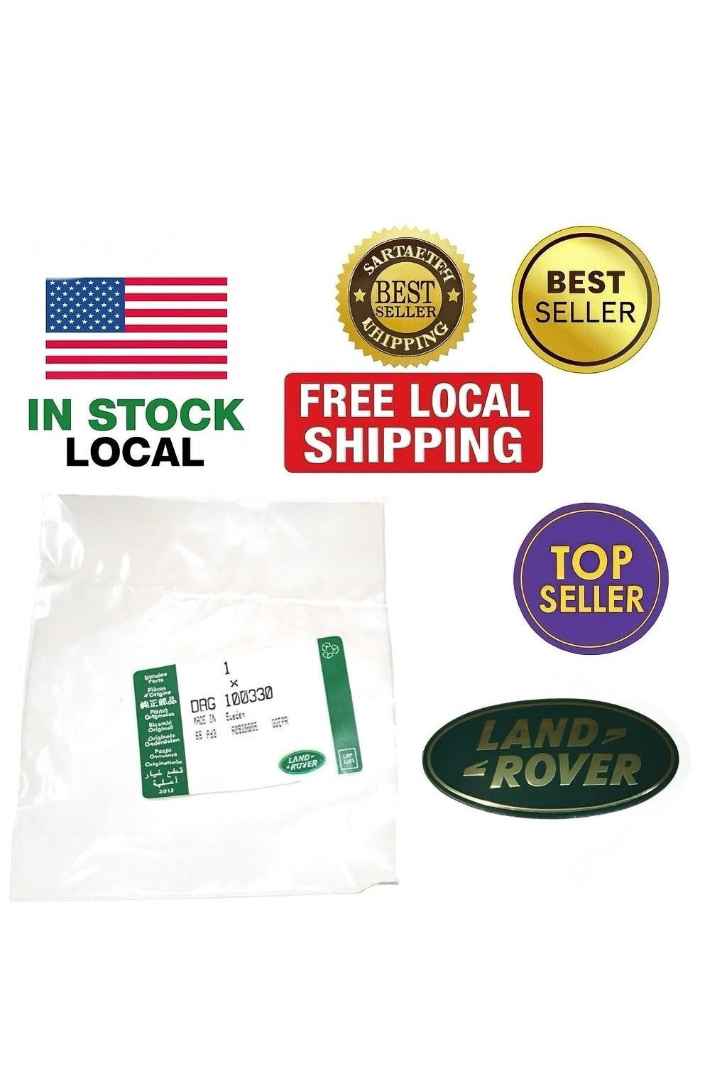 LAND ROVER DISCOVERY 1 GRILLE BADGE GREEN ON GOLD NEW GENUINE PART DAG1003300