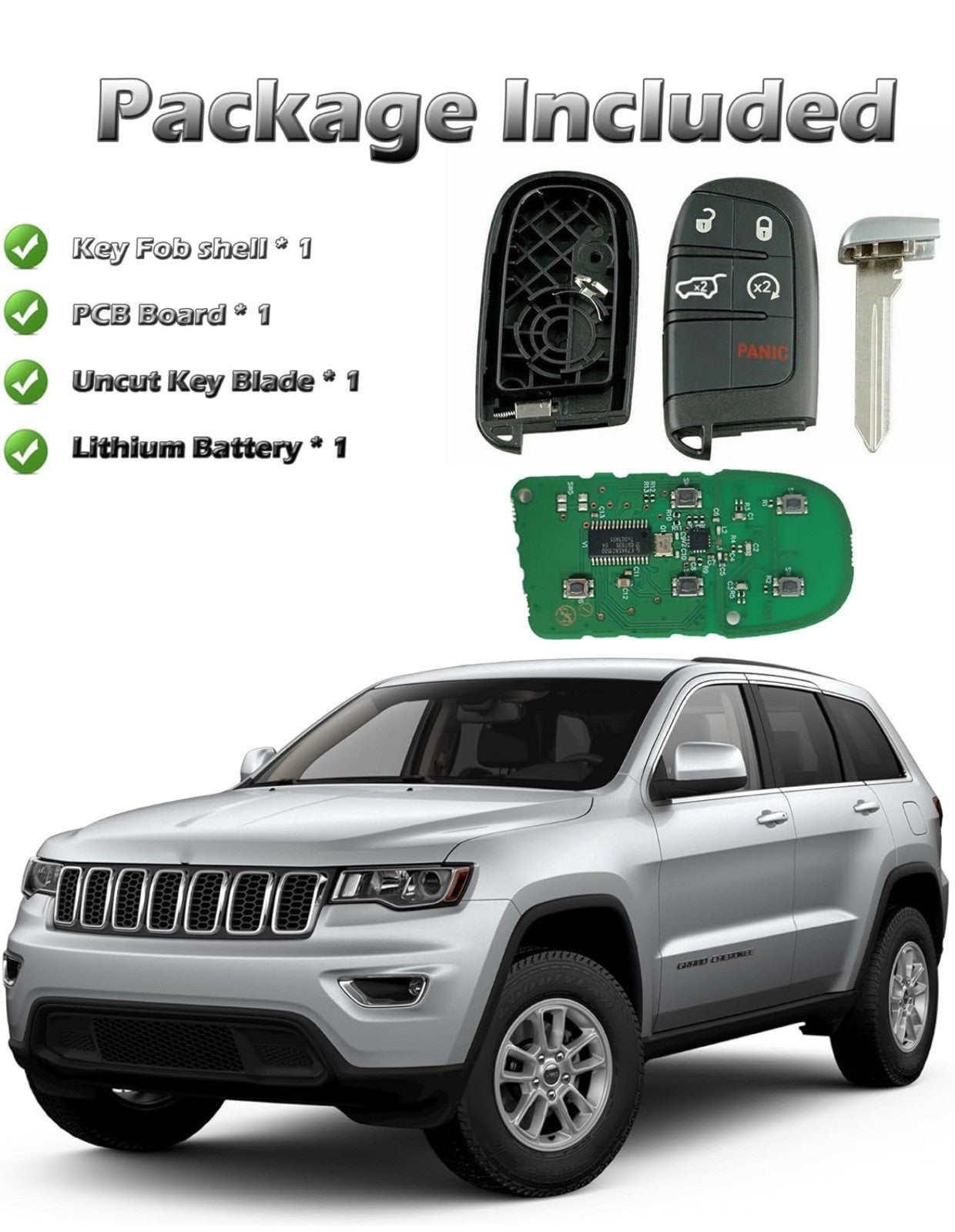 5-Button Key Fob Replacement for 2014-2022 Jeep Grand Cherokee, Plastic, SUV,...6