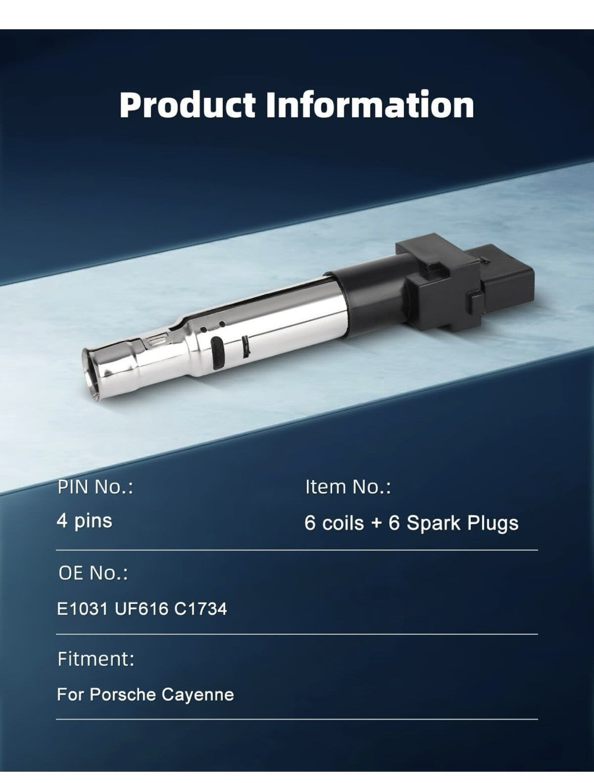 6 ignition coils with 6 iridium Spark Plugs for Porsche 2003-2011 Cayenne 3.62