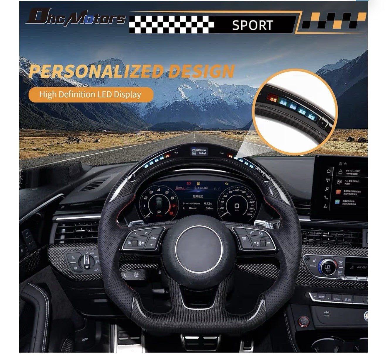 Real Carbon Fiber Smart Steering Wheel for Audi RS3/RS4/RS8/S3/S4/S5/A3/A4/A5USA2