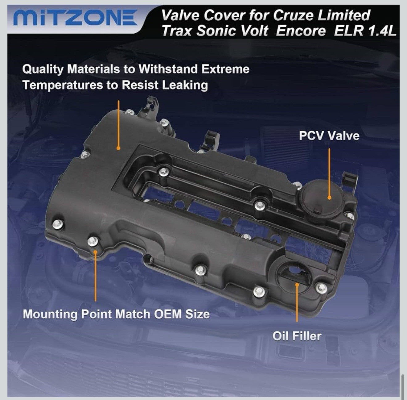 Engine Valve Cover Kit with Gasket Compatible with Chevy Cruze, Sonic, Trax, ...2