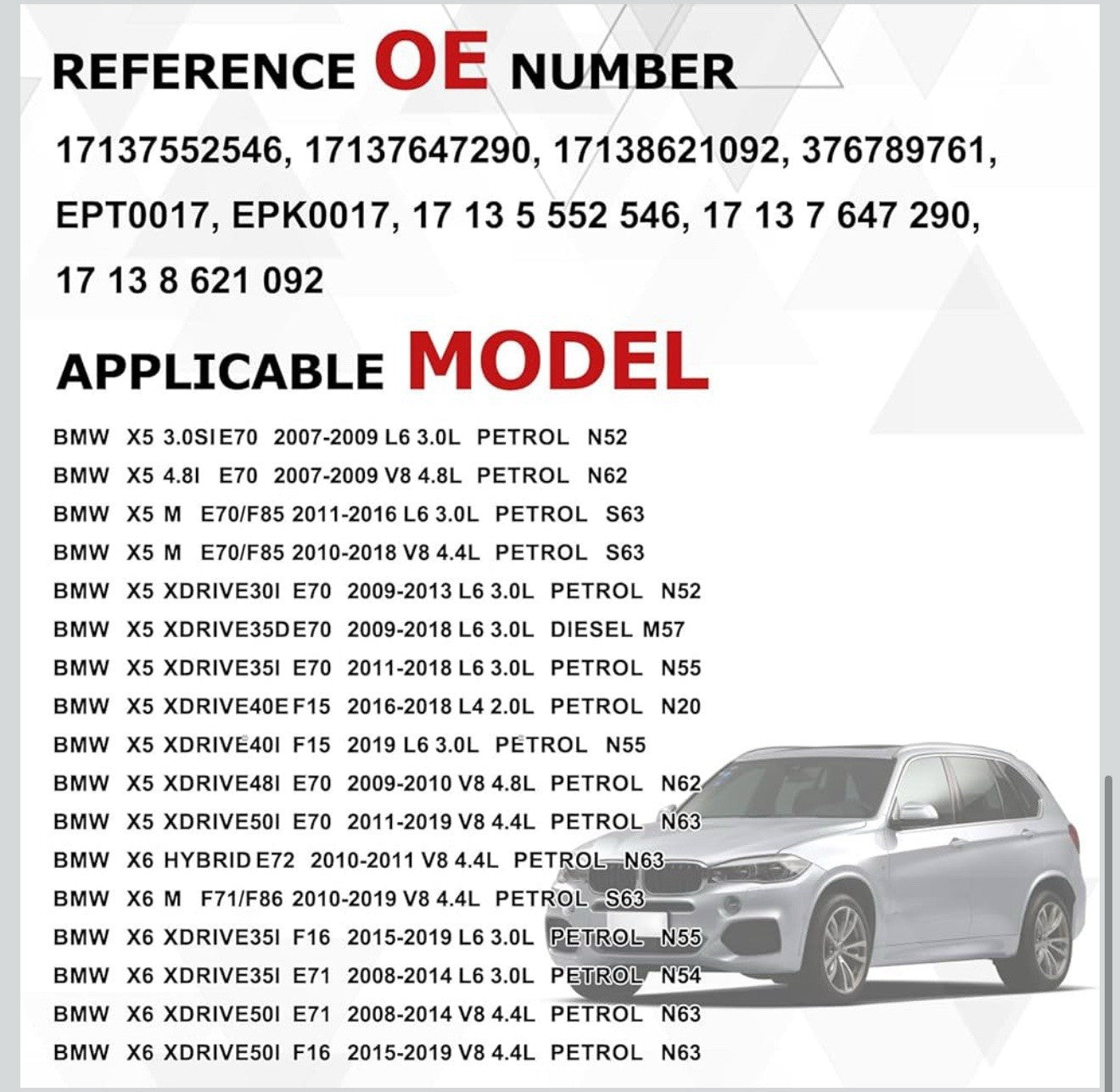 for 07-19 BMW X5 08-19 BMW X6 2.0L 3.0L 4.4L 4.8L Replaces# 603-361 17137552546!3