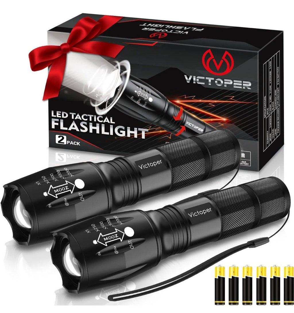 Victoper LED Flashlight 2 Pack, Bright Tactical Torch High Lumens with 5 Modes, 0
